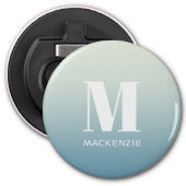 Moderne Monogram Initiaal Naam Blauwgroen Aqua Gra Button Flesopener