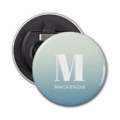 Moderne Monogram Initiaal Naam Blauwgroen Aqua Gra Button Flesopener (Voorkant)