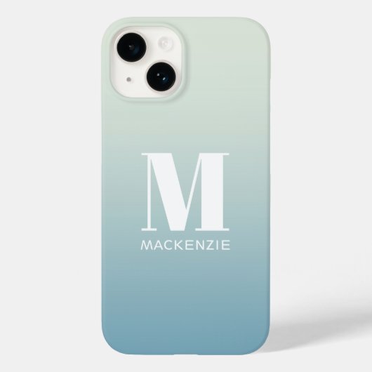 Moderne Monogram Initiaal Naam Blauwgroen Aqua Gra Case-Mate iPhone Case (Achterkant)