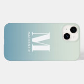 Moderne Monogram Initiaal Naam Blauwgroen Aqua Gra Case-Mate iPhone Case (Achterkant (horizontaal))