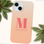 Moderne Monogram Initiaal Naam Blauwgroen Aqua Gra iPhone 15 Case<br><div class="desc">Moderne typografie minimalistisch monogram initiaal naam ontwerp dat kan worden gewijzigd om te personaliseren op een perzik gradiënt achtergrond.</div>