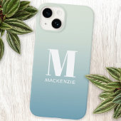Moderne Monogram Initiaal Naam Blauwgroen Aqua Gra Case-Mate iPhone Case