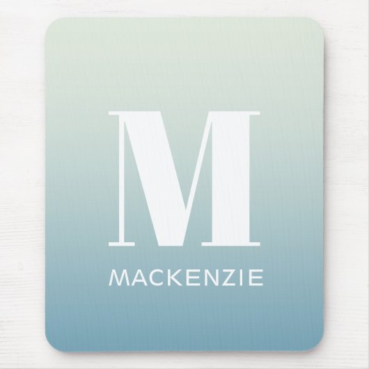 Moderne Monogram Initiaal Naam Blauwgroen Aqua Gra Muismat (Voorkant)