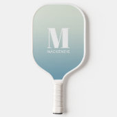 Moderne Monogram Initiaal Naam Blauwgroen Aqua Gra Pickleball Paddle (Achterkant)