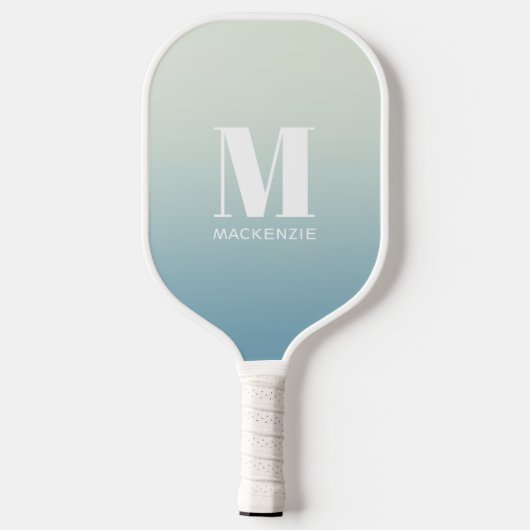 Moderne Monogram Initiaal Naam Blauwgroen Aqua Gra Pickleball Paddle (Achterkant)