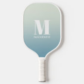 Moderne Monogram Initiaal Naam Blauwgroen Aqua Gra Pickleball Paddle (Voorkant)