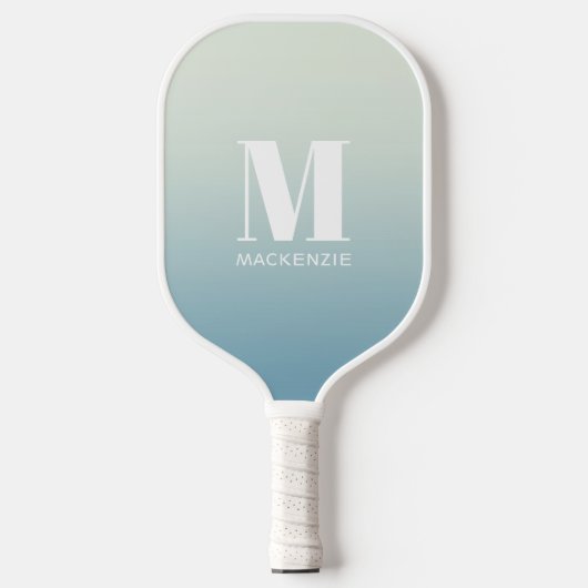 Moderne Monogram Initiaal Naam Blauwgroen Aqua Gra Pickleball Paddle (Voorkant)