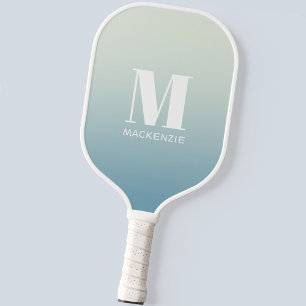 Moderne Monogram Initiaal Naam Blauwgroen Aqua Gra Pickleball Paddle