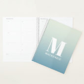 Moderne Monogram Initiaal Naam Blauwgroen Aqua Gra Planner (Display)