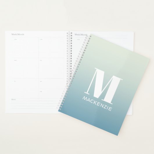 Moderne Monogram Initiaal Naam Blauwgroen Aqua Gra Planner (Display)