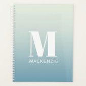 Moderne Monogram Initiaal Naam Blauwgroen Aqua Gra Planner (Voorkant)