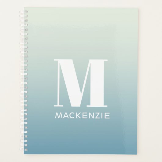 Moderne Monogram Initiaal Naam Blauwgroen Aqua Gra Planner (Voorkant)