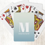 Moderne Monogram Initiaal Naam Blauwgroen Aqua Gra Pokerkaarten<br><div class="desc">Moderne lagere hoesje typografie minimalistisch monogram initiaal ontwerp dat kan worden gewijzigd om te personaliseren. Wit op een blauwgroen tot aqua oceaan gradiënt achtergrond.</div>