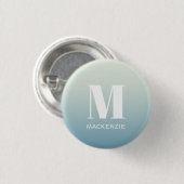 Moderne Monogram Initiaal Naam Blauwgroen Aqua Gra Ronde Button 3,2 Cm (Voorkant /achterkant)