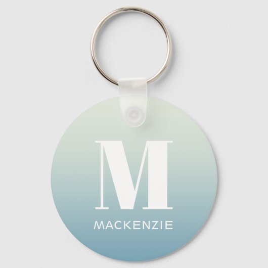 Moderne Monogram Initiaal Naam Blauwgroen Aqua Gra Sleutelhanger (Voorkant)