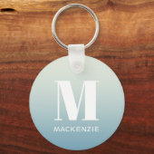 Moderne Monogram Initiaal Naam Blauwgroen Aqua Gra Sleutelhanger (Voorkant)