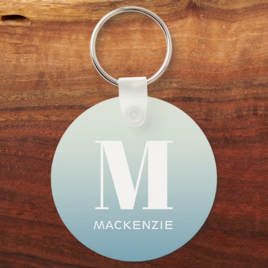 Moderne Monogram Initiaal Naam Blauwgroen Aqua Gra Sleutelhanger (Voorkant)