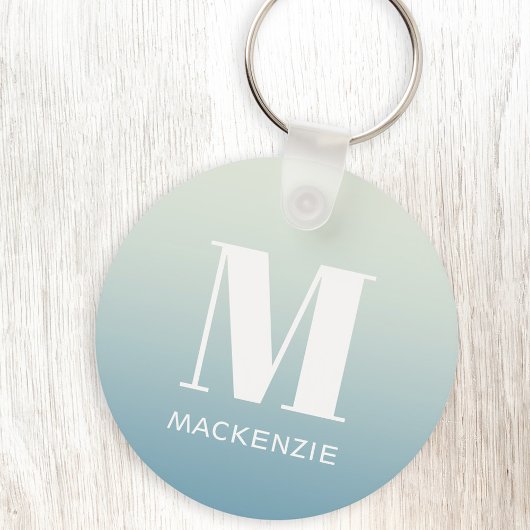 Moderne Monogram Initiaal Naam Blauwgroen Aqua Gra Sleutelhanger