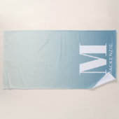 Moderne Monogram Initiaal Naam Blauwgroen Aqua Gra Strandlaken (Voorkant)