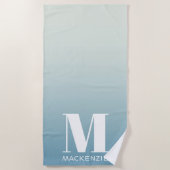 Moderne Monogram Initiaal Naam Blauwgroen Aqua Gra Strandlaken (Voorkant)