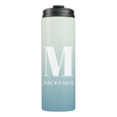 Moderne Monogram Initiaal Naam Blauwgroen Aqua Gra Thermosbeker (Voorkant)