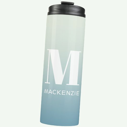 Moderne Monogram Initiaal Naam Blauwgroen Aqua Gra Thermosbeker