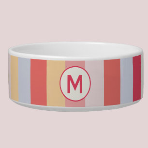 Moderne Monogram Initiaal Pastel Snoep Streep Voerbakje