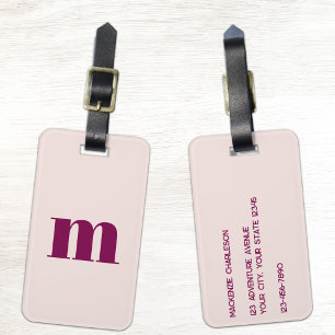 Moderne Monogram Initiaal Roze Bourgondiër Bagagelabel