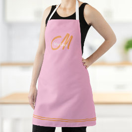Moderne Monogram Initiaal Roze Oranje Schort