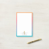 Moderne Monogram Initiaal Script Blauw Oranje Ombr Post-it® Notes (Op bureau)