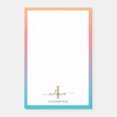 Moderne Monogram Initiaal Script Blauw Oranje Ombr Post-it® Notes (Voorkant)