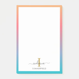 Moderne Monogram Initiaal Script Blauw Oranje Ombr Post-it® Notes