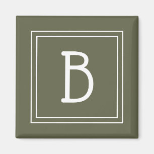 Moderne Monogram Initiaal Sjabloon Rustiek Groen Magneet