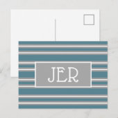 Moderne Monogram Initiaal Sjabloon Turquoise Grijs Briefkaart (Voorkant / Achterkant)