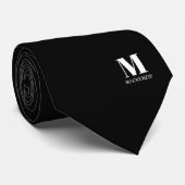 Moderne Monogram Initiaal Wapen Persoonlijk Zwart Stropdas (Opgerold)