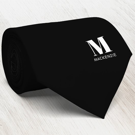 Moderne Monogram Initiaal Wapen Persoonlijk Zwart Stropdas
