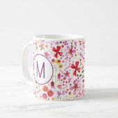 Moderne Monogram Initiaal Wildflower Waterverf Koffiemok (Voorkant links)