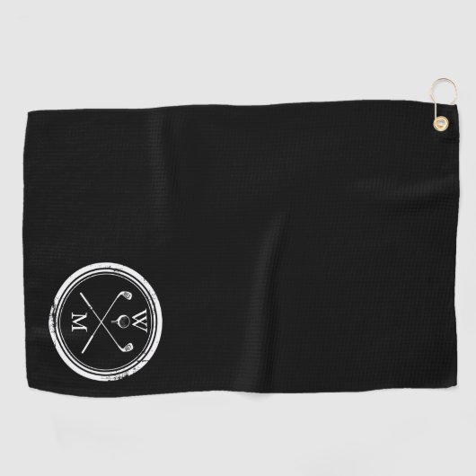 Moderne Monogram Initiaal Zwart en Wit Golfhanddoek (Horizontaal)