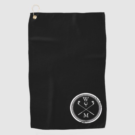Moderne Monogram Initiaal Zwart en Wit Golfhanddoek (Voorkant)