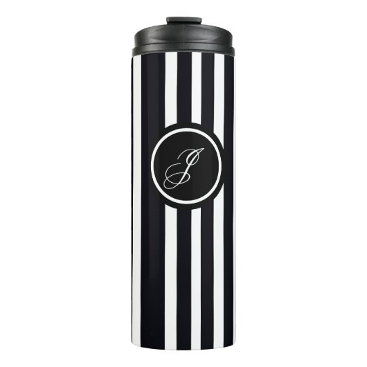 Moderne monogram Initiaal zwart-wit gestreept art Thermosbeker (Voorkant)