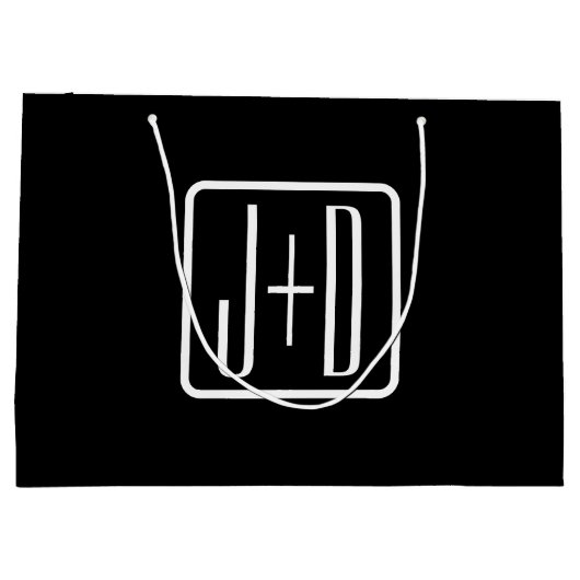 Moderne Monogram-Initiaal | Zwart & Wit Groot Cadeauzakje (Achterkant)