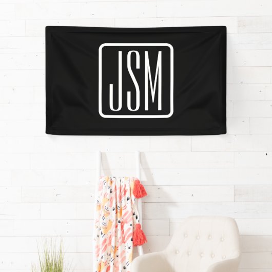 Moderne Monogram-Initiaal | Zwart & Wit Spandoek (Insitu)