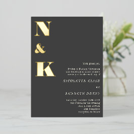 Moderne monogram Initialen Black Bold Wedding Gold Folie Uitnodiging