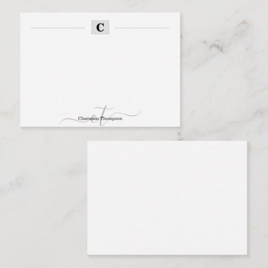 Moderne monogram Initialen Box Simple White Notitiekaartje (Voorkant / Achterkant)
