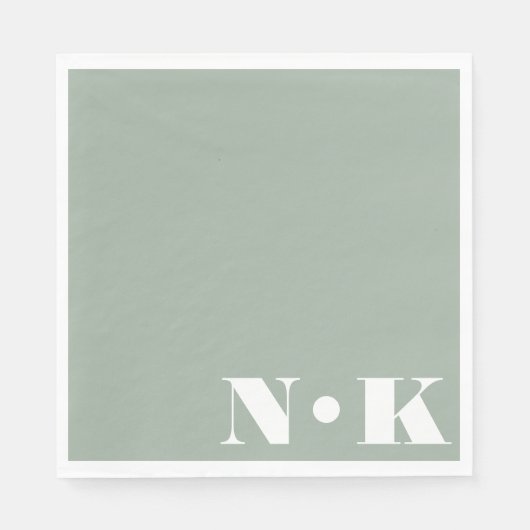 Moderne monogram Initialen Dusty Sage Custom Weddi Servet (Voorkant)