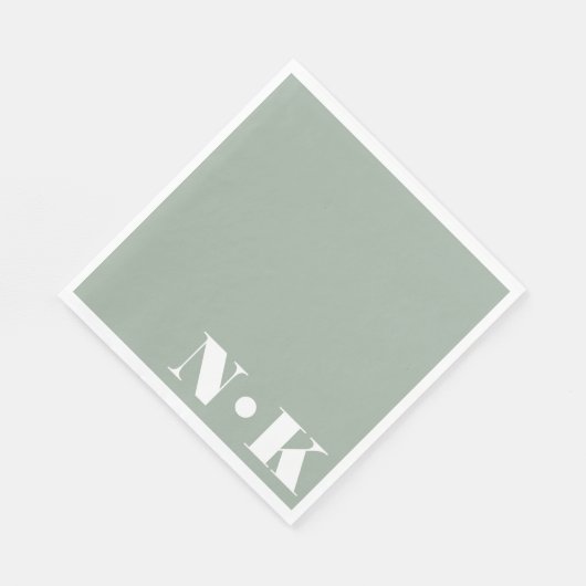 Moderne monogram Initialen Dusty Sage Custom Weddi Servet (Hoek)