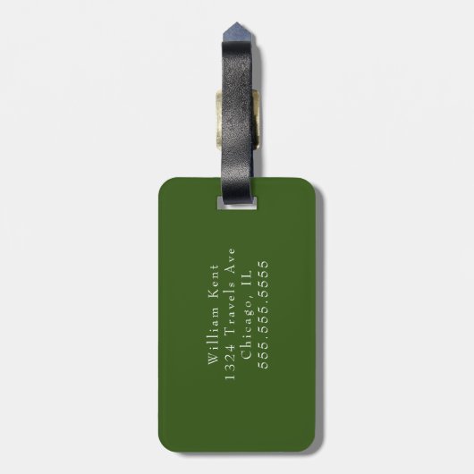 Moderne Monogram Initialen Eenvoudig Bos Groen Bagagelabel (Achterkant verticaal)