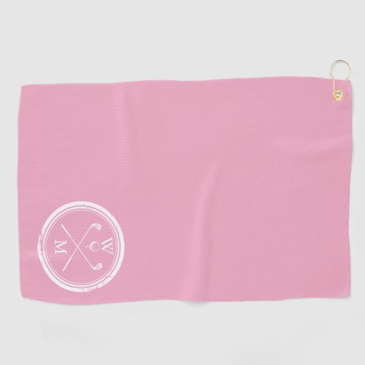 Moderne monogram Initialen Feminine Pink Golfhanddoek (Horizontaal)