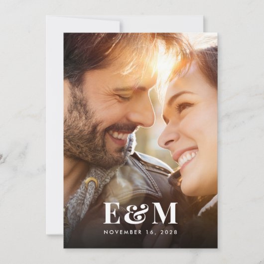Moderne Monogram Initialen Foto Dusty Blue Save The Date (Voorkant)