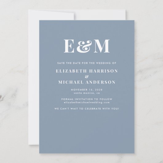 Moderne Monogram Initialen Foto Dusty Blue Save The Date (Achterkant)